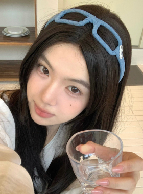 复古牛仔蓝眼镜框发箍时髦洋气高颅顶头箍外戴压发发卡百搭头饰品