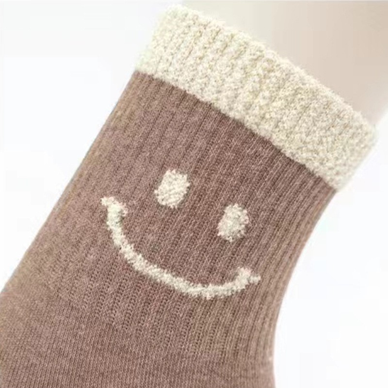 韩国进口vivid袜子女中筒袜甜美可爱笑脸少女棉袜植绒拼色5053 - 图3