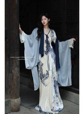 Atelier Onepire|《墨蓝》国风天丝仿亚麻正反两穿松弛感显瘦披肩