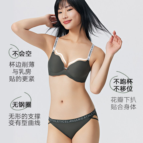 兰卓丽小波浪内衣女聚拢小胸显大无钢圈舒适无痕文胸字母肩带胸罩 - 图2