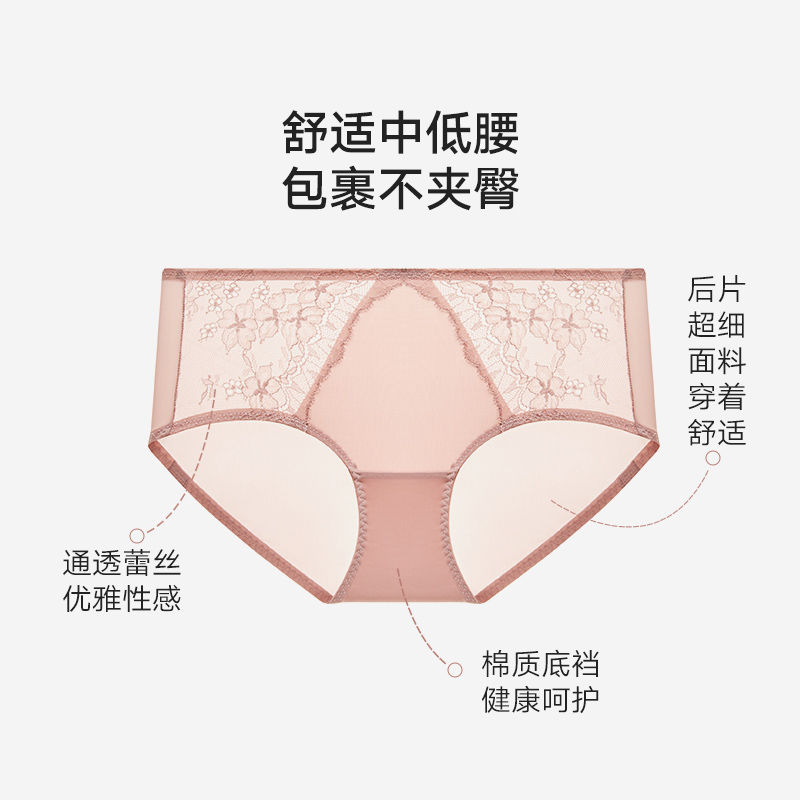 兰卓丽商场同款内裤女纯棉底裆中低腰平角裤性感蕾丝短裤舒适底裤 - 图2