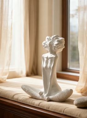 悠然象牙白人像雕塑装饰摆件