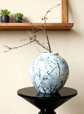 新中式青花瓷手绘花鸟花瓶摆件