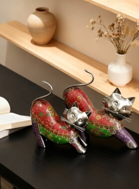 民族风树脂手绘猫咪摆件套组