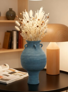 侘寂风手工陶土花瓶静物摆件