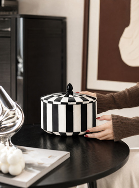 黑白条纹编织大容量通勤托特包