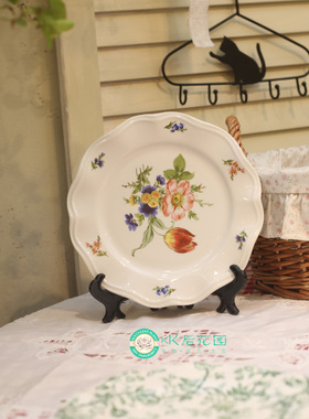 中古风墙面挂饰复古餐盘盘子陶瓷花卉法式釉下彩果盘墙面装饰挂画