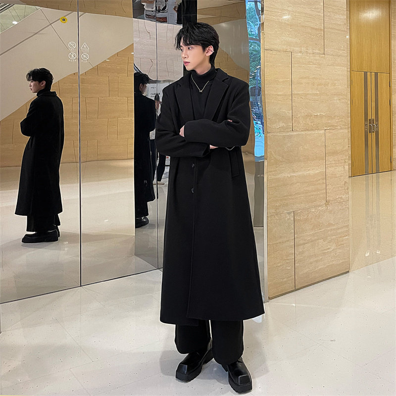 黑色中长款毛呢大衣男新款秋冬超长加棉外套高级感英伦风呢子风衣,淘宝优惠券,粉丝福利购,淘宝优惠卷