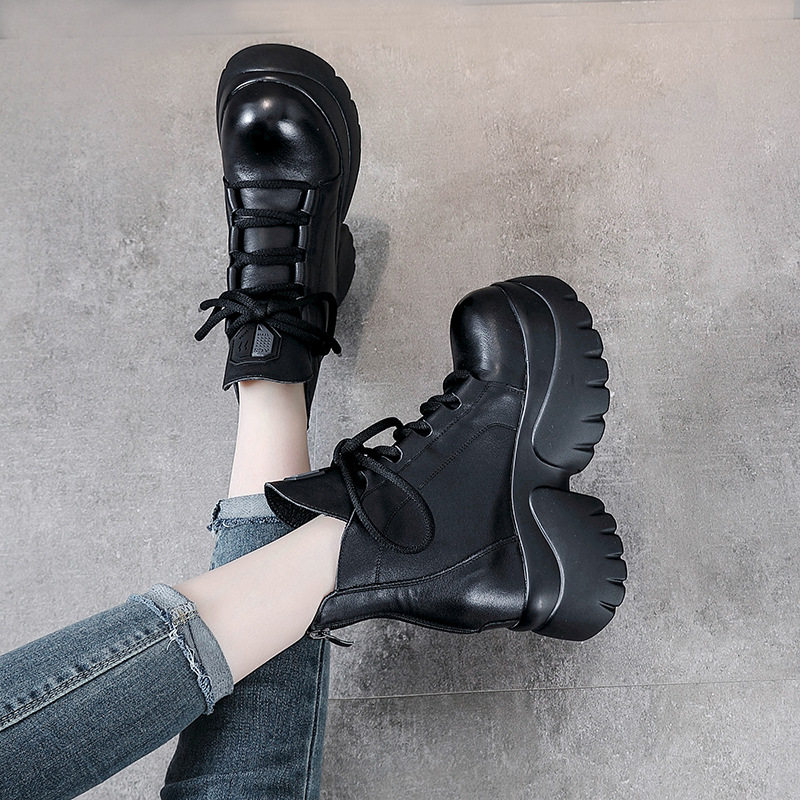 8.5cm厚底内增高短靴真皮女鞋小个子松糕底头层牛皮马丁靴冬新款,淘宝优惠券,粉丝福利购,淘宝优惠卷