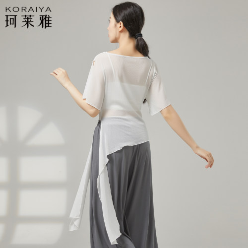 新款舞蹈纱衣成人女现代舞古典舞形体身韵练功服集训演出上衣 - 图3