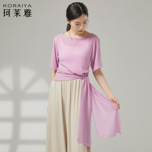 新款舞蹈纱衣成人女现代舞古典舞形体身韵练功服集训演出上衣 - 图2