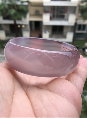 巴西纯天然无烧原石灰紫玛瑙手镯灵性小水草加宽加厚女环礼86