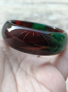 巴西天然红绿色玛瑙手镯加宽加厚一物一拍水润饱满女个性手环344