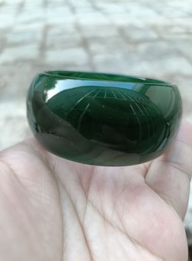 微瑕超宽天然碧玉手镯菠菜绿玛瑙手镯加宽加厚女款玉镯子礼物299
