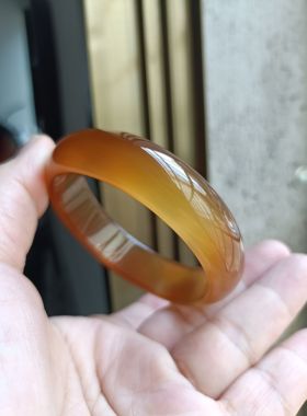 精美天然蜜糖色玛瑙手镯中宽加厚水润冰透荧光无烧原石女手环266