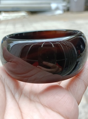 超宽版天然黑金刚玛瑙手镯加厚圆滑个性神秘时尚百搭女手环礼338