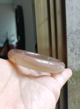 一物一拍巴西纯天然绿水草橘色玛瑙手镯胖圆条复古女环礼205