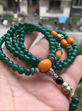天然绿玛瑙礼物手串108