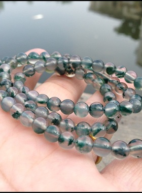 【佳石琦缘】天然原色绿草冰透玛瑙圆珠手链88粒可绕3圈女礼品141