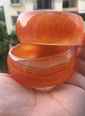 两款精美巴西天然橘色玛瑙手镯超宽大气缠丝玉髓原石时尚女礼357