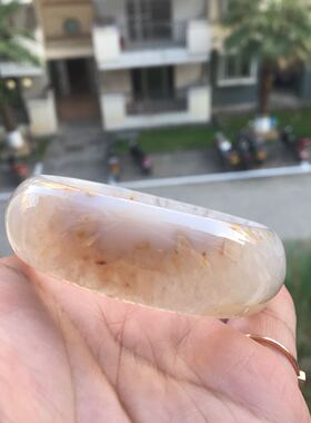 三款精美天然半水晶半玛瑙手镯特色加宽加厚原石无烧冰透女礼7