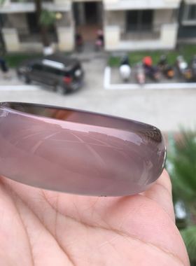 巴西纯天然原石无烧灰紫俏色水墨玛瑙手镯加宽加厚玉髓女礼27