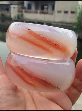 巴西天然红水草红霞红玛瑙手镯时尚超宽对镯女闺蜜情侣礼371