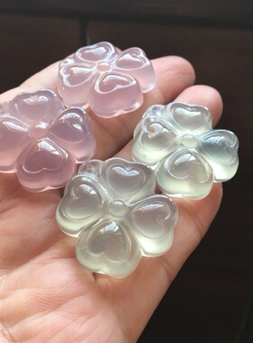 佳石琦缘天然灰紫绿冰飘玛瑙吊坠手工雕刻四叶草原石锁骨链女34