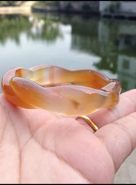 巴西天然原色无烧玛瑙手镯/纯手工麻花玉髓手镯女友正品礼物56119