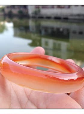 巴西天然红色缠丝冰透玛瑙手镯复古加厚女闺蜜原矿玉镯礼水晶49