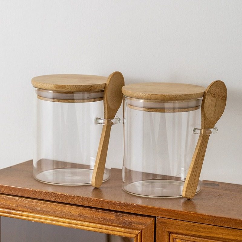 圆形玻璃密封储物罐隔夜燕麦杯耐高温带勺五谷杂粮咖啡豆收纳瓶子,淘宝优惠券,粉丝福利购,淘宝优惠卷