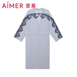 爱慕睡衣女夏季可外穿秋冬简约纯色长款七分袖家居服睡袍AM487731