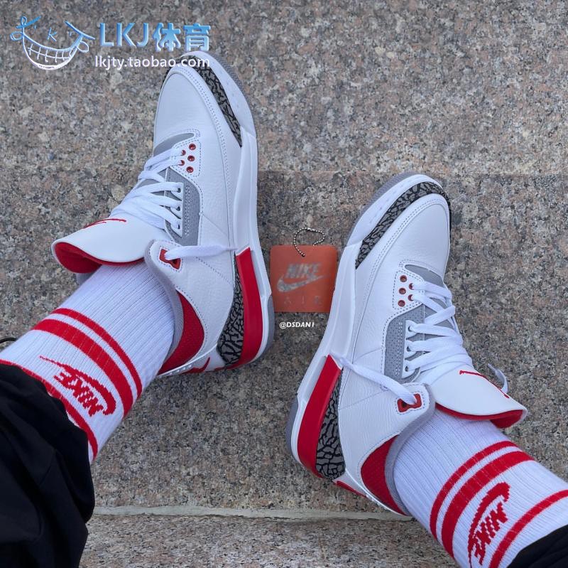 LKJ体育 Air Jordan 3 AJ3火焰红白红复古篮球鞋 DN3707-160-图1