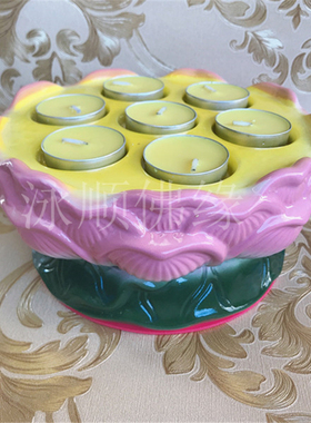 彩绘七星酥油灯蜡烛台桌面摆件