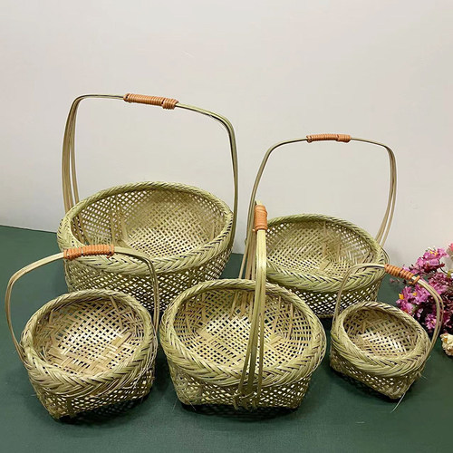 手工竹编提篮圆形水果篮婚庆篮子围炉煮茶点盘茶艺酒店多层火锅篮 - 图2