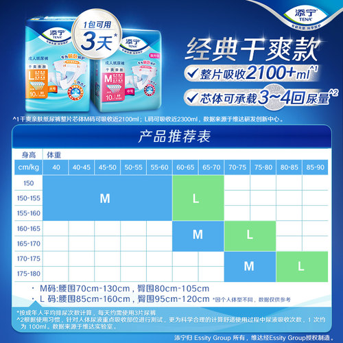 TENA/添宁成人纸尿裤尿不湿老人专用粘贴式尿布纸尿片产妇M码80片 - 图3