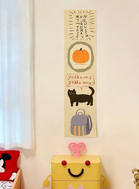 可爱ins喵咪清新文艺插画礼物挂布卧室背景装饰客厅布置海报