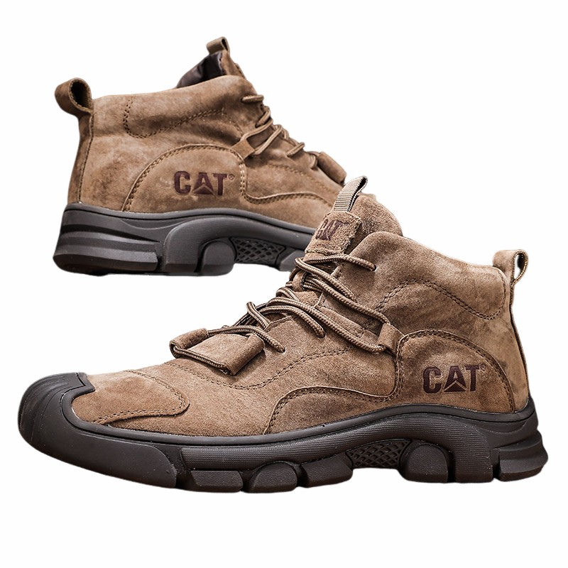 卡特CAT男鞋头层猪皮休闲鞋复古耐磨耐脏高帮户外工装靴大黄靴