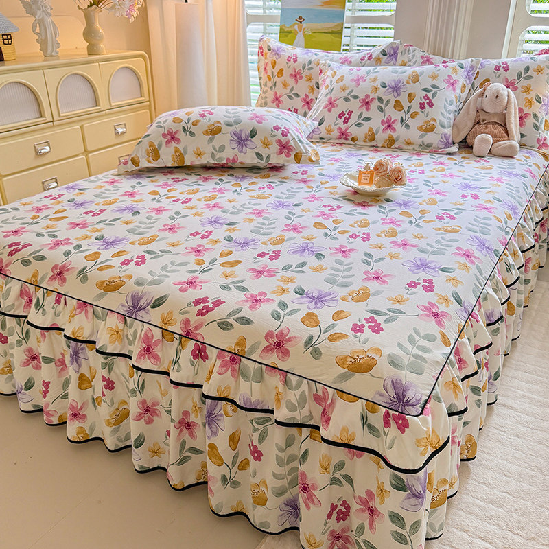 2026年床裙单件四季通用纯色水洗棉床笠遮丑下摆花边款公主风床罩,淘宝优惠券,粉丝福利购,淘宝优惠卷