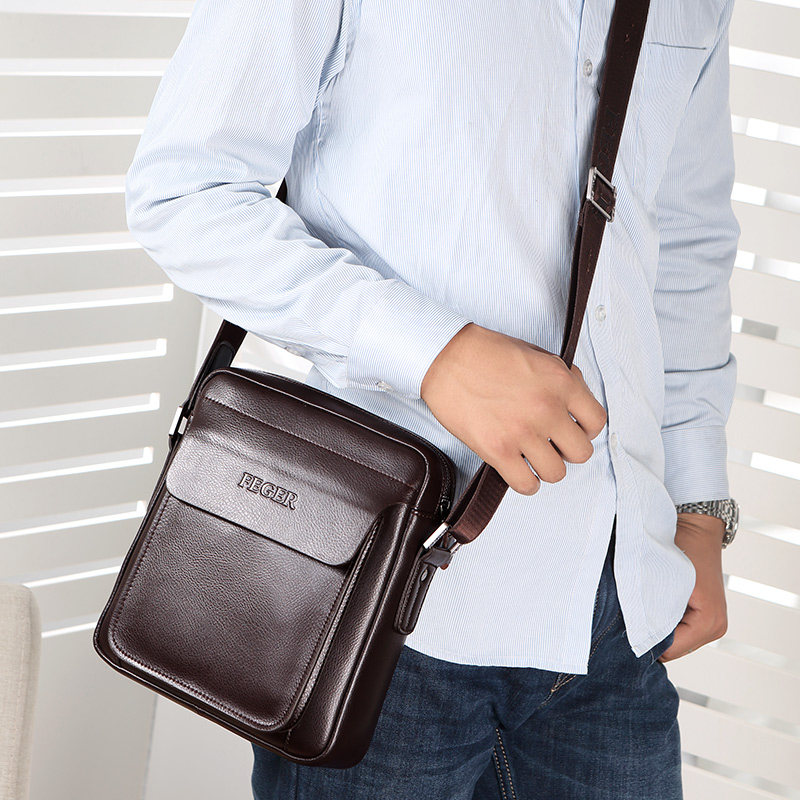 男士牛皮包休闲ipad竖款潮单肩包 斐格男士包袋