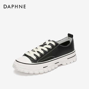 达芙妮2020春季新款女鞋港风小白鞋低帮帆布鞋橡胶底板鞋浅口单鞋