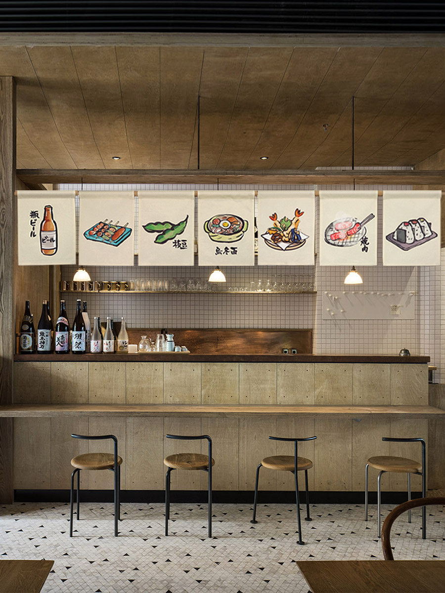 日式布帘定制居酒屋烧肉装饰短帘日料店吧台出餐口隔断挂布免打孔,淘宝优惠券,粉丝福利购,淘宝优惠卷