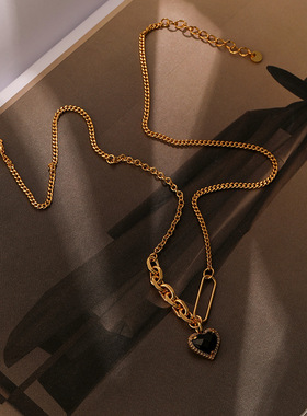 欧美时尚新款个性黑色爱心项链