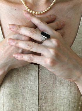 中古黑色几何圆柱戒指复古食指戒