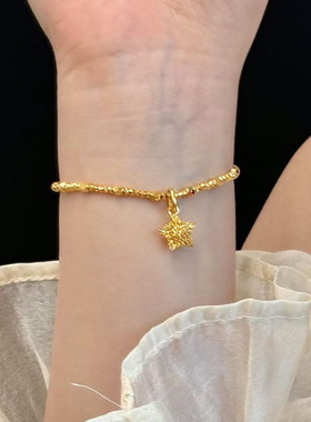格调小红书爆款爆闪碎冰冰星星项链古法碎金串珠五角星锁骨链金色