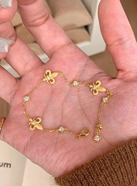 格调 爆款拉丝莺尾花手链女时尚叠戴天花板手饰品双面可戴手饰品