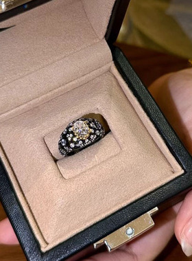 中古宽面黑色椭圆闪钻戒指女