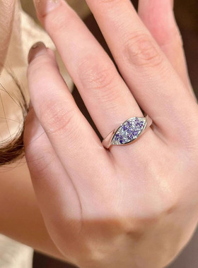 紫色闪钻开口戒紫罗兰配色食指戒