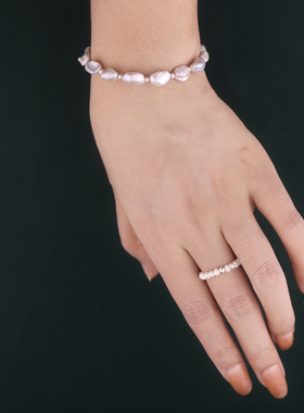 原创S925纯银巴洛克天然珍珠手链女轻奢银饰碎银子银两蓝月光小众