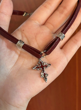 编织红十字 皮质感choker十字架复古哥特百搭日常朋克y2k小众欧美